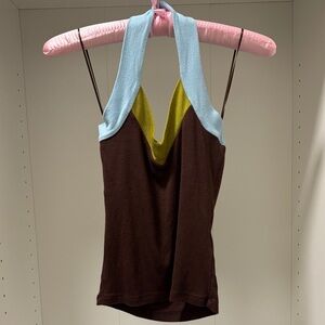 Urban Outfitters Stylish Brown and Blue Halter Top